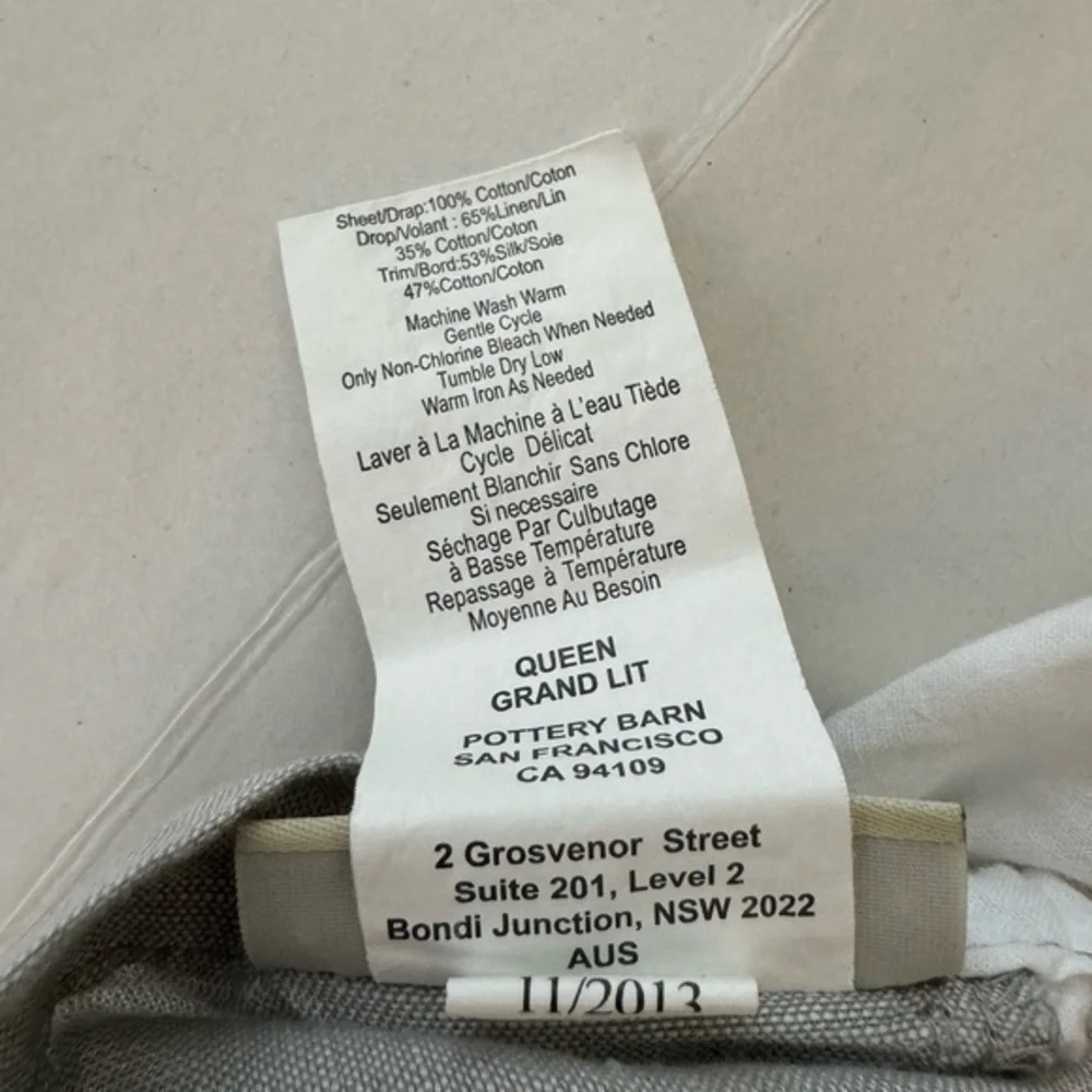 Pottery Barn‎ Queen Grand Lit Cotton Linen Blend Gray Bedskirt